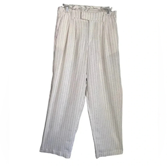 A NEW DAY linen blend wide leg pin striped pants ivory trousers womens size 4 - Picture 3 of 12